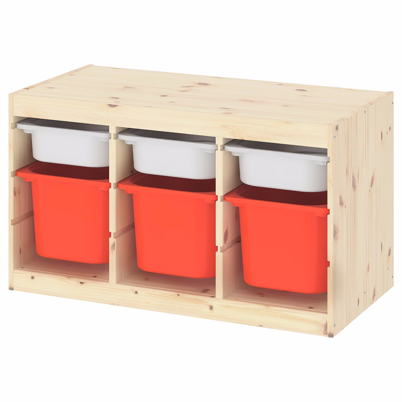 Стеллаж тройной 930х440х520 ТРУФАСТ б/п сосна,контейнеры: белый (3С)/оранжевый (3Б) Profi&Hobby